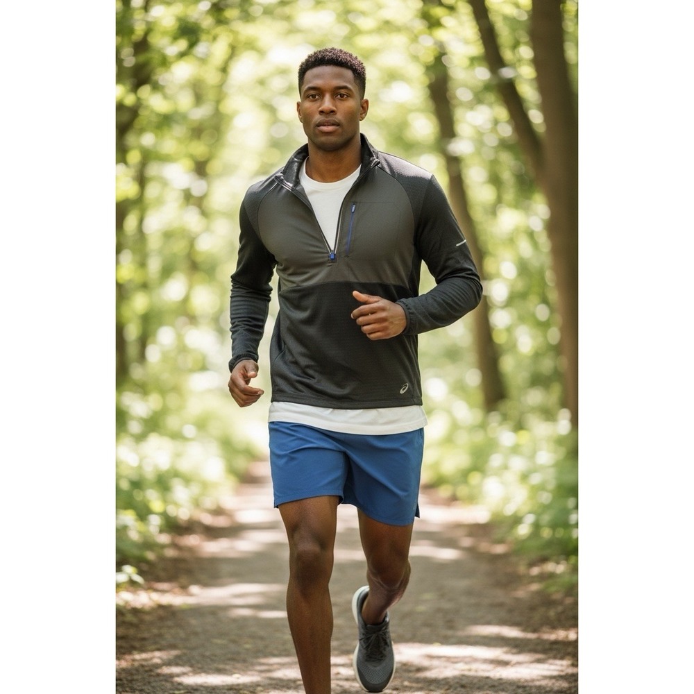 Asics Men's Knit Quarter Zip Pull Over - Medium- Black Running Lightweight